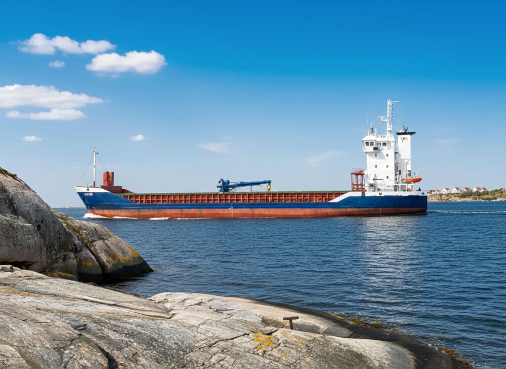M/V Lister passing the rocks in the outer archipelago