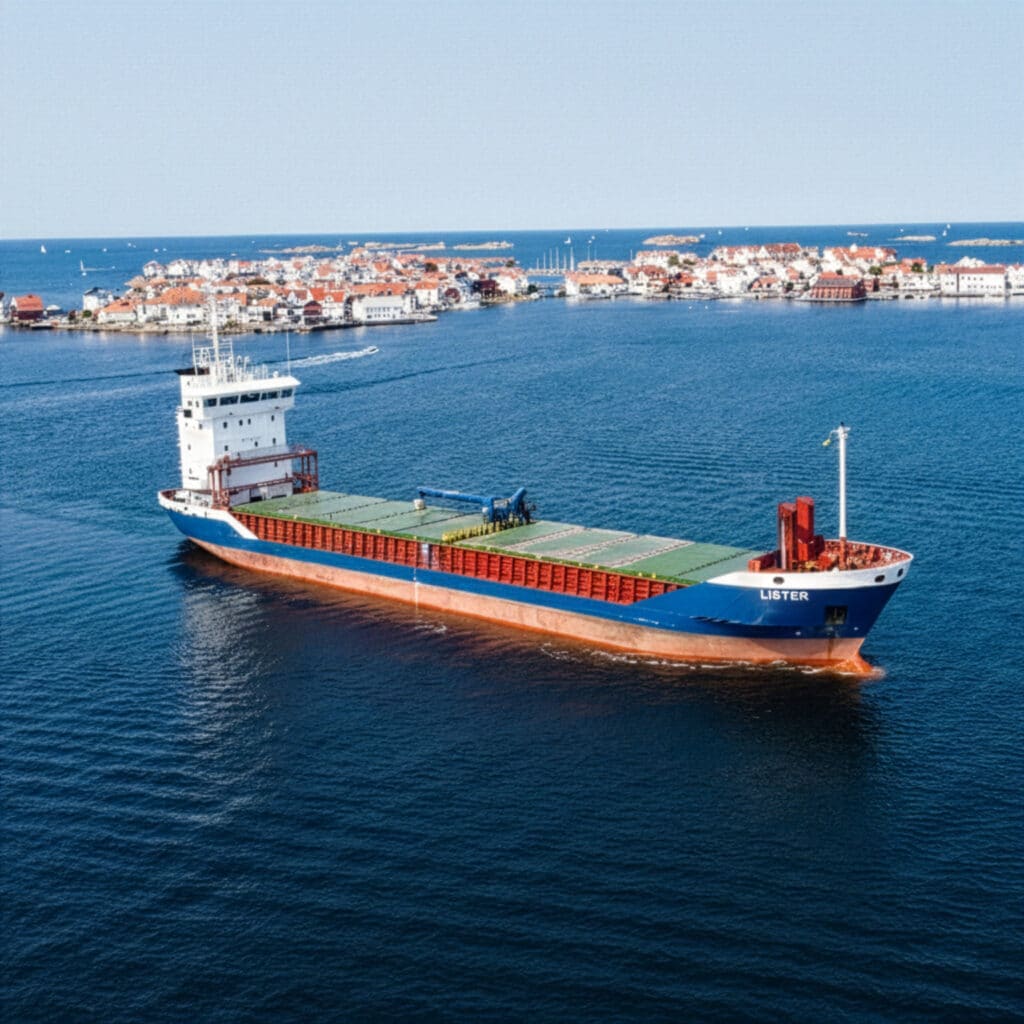 M/V Lister under way past Skärhamn